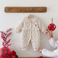 Winter Arrival Baby Girls Long Sleeves Floral and Argyle Pattern Fleece-line Warm Rompers